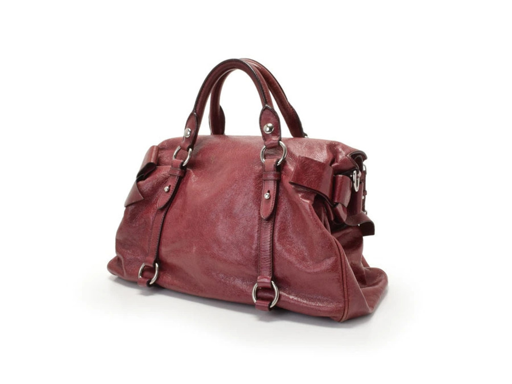 Miu Miu Red leather Bow Satchel burgundy crinkled Red